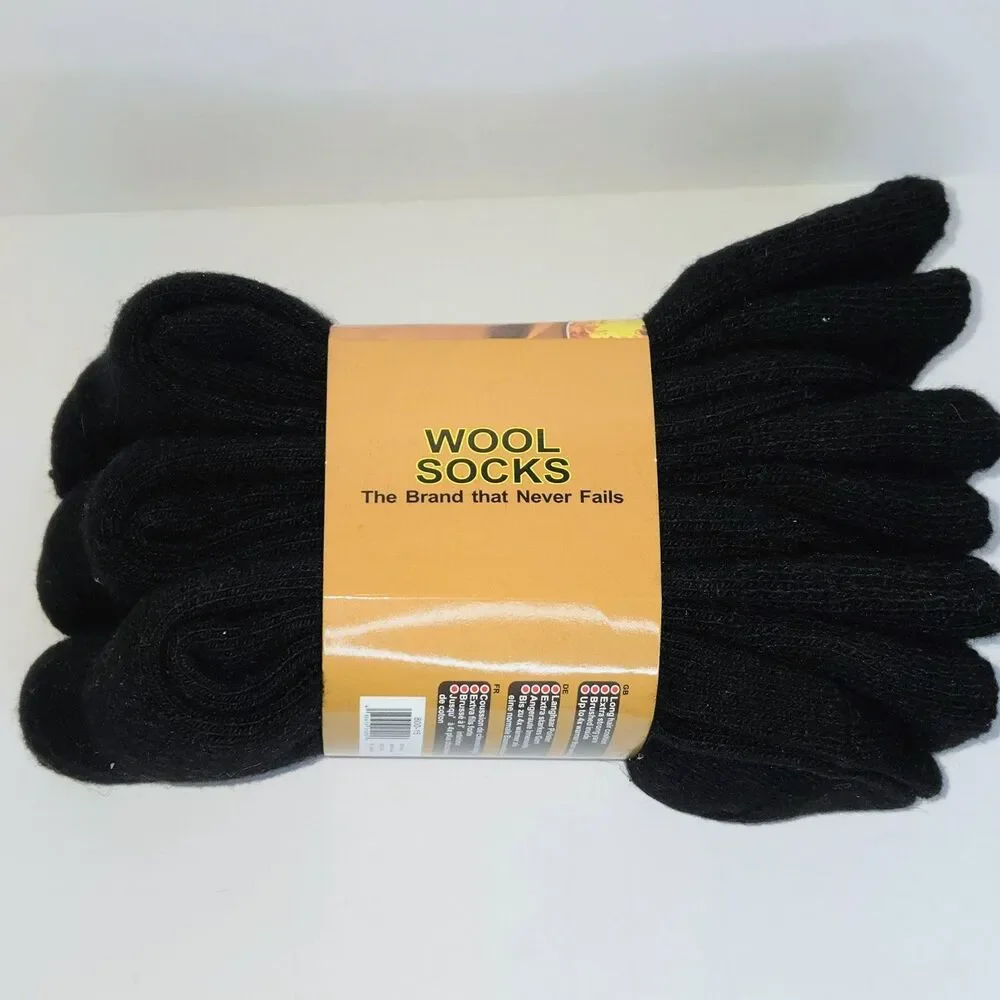 MERINO Lamb Wool Socks 3-Pairs Black Heavy Duty Thermal Long Size 10-13 NWT